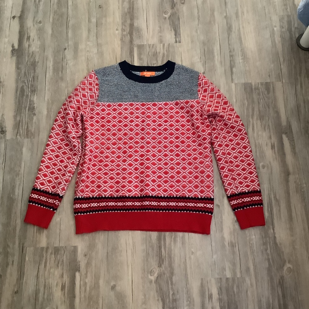 Joe Fresh Wool Blend Sweater Nordic Red Blue White Med Crew Neck